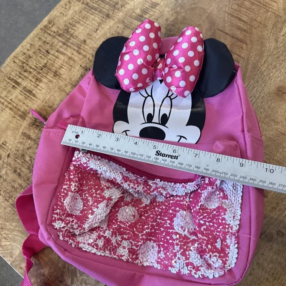Minnie Mouse BACKPACK Disney Ears Polka Dots Bow Sequins Toddler Pink